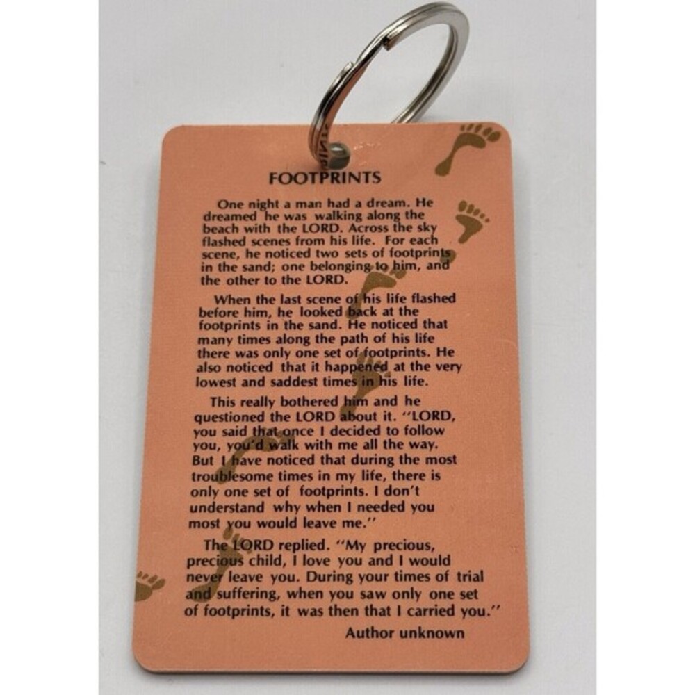 Vintage Footprints Hard Card Keyring 1983 3.25”x2”  Inspirational Keychain